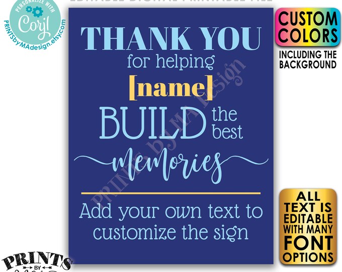 Sign a Block Sign, Thanks for Building Memories, Graduation Party, Retirement, Custom PRINTABLE 8x10/16x20” Sign <Edit Yourself w/Corjl>