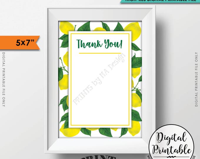 Lemon Thank You Card, Lemon Themed Celebration, Tuscan Garden Party, Tropical Summer Lemons, Italy Party, 5x7” Printable Instant Download