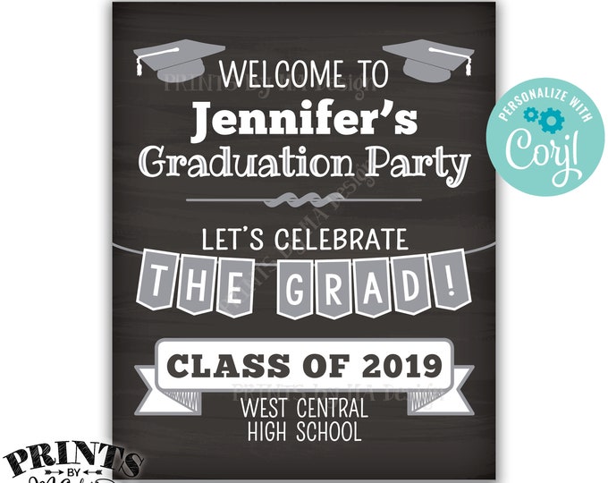 Graduation Party Decorations, Welcome to the Graduation Party, PRINTABLE 8x10/16x20” Chalkboard Style Sign <Edit Yourself with Corjl>