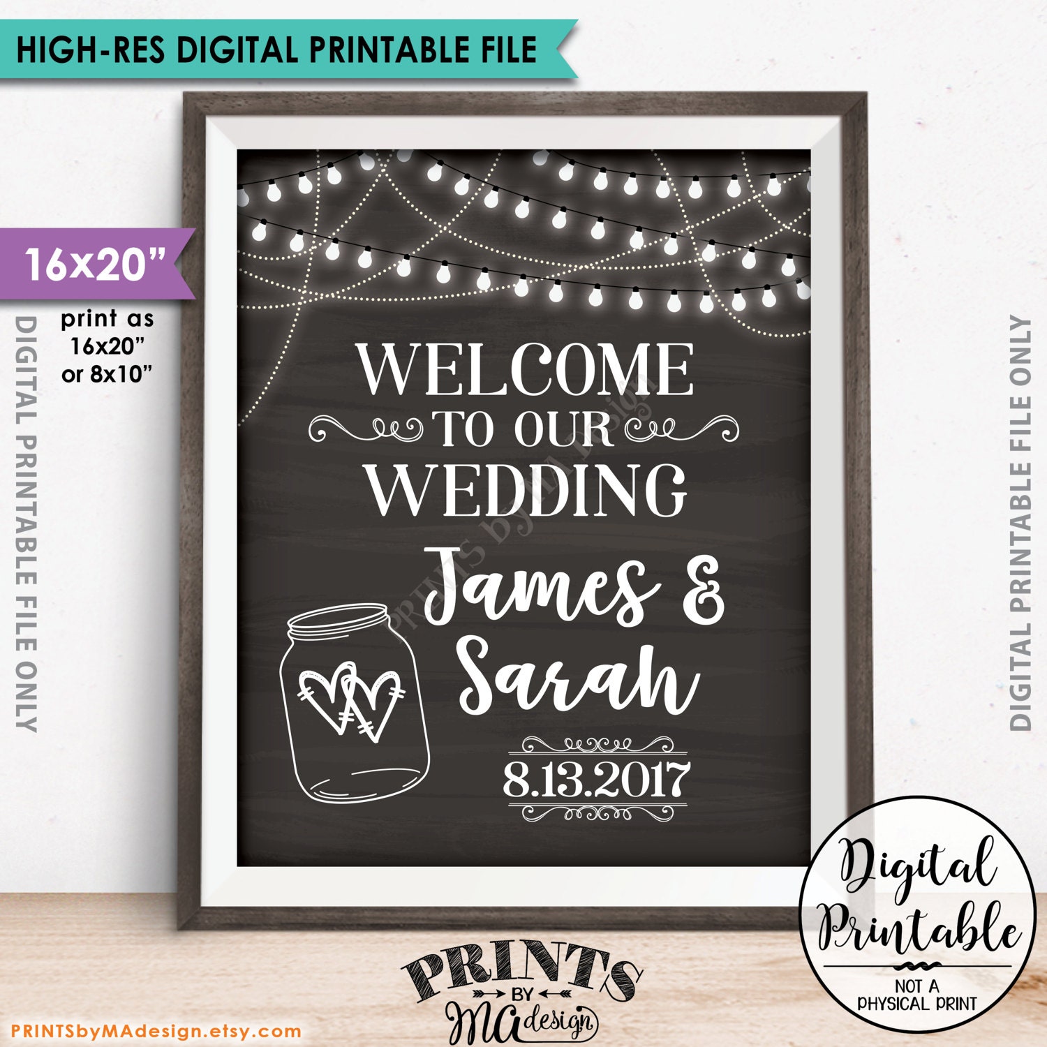 Wedding Sign Poster Print Black & White Welcome To Our Wedding 