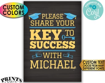 Letrero con consejos para la graduación. Comparte tu clave del éxito con el graduado. Letrero personalizado imprimible de 5x7 pulgadas estilo pizarra. <Edítalo tú mismo con Corjl>