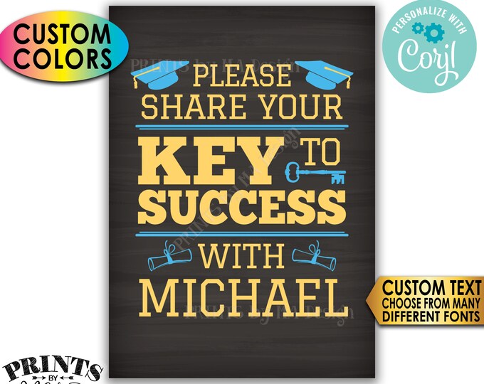 Graduation Advice Sign, Please share your Key to Success with the Grad, Custom PRINTABLE 5x7” Chalkboard Style Sign <Edit Yourself w/Corjl>