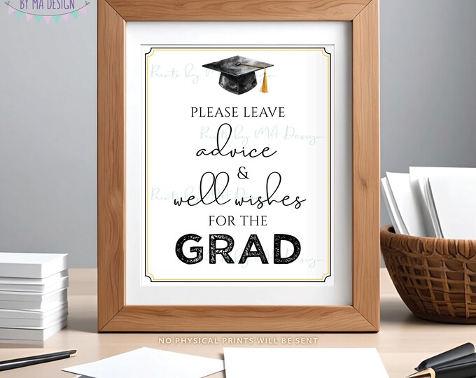 Please Leave Advice and Well Wishes for the Grad, Graduation Party Decor, Watercolor Style Grad Cap, PRINTABLE 8x10/16x20” Sign <ID>