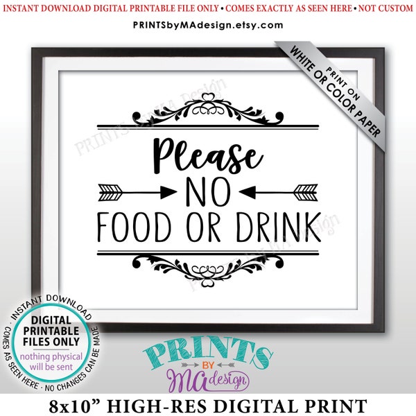 Please No Food or Drink Sign, No Food Sign, Keep Food Out, Rules for Home, Follow the House Rules, Black & White PRINTABLE 8x10” Sign <ID>