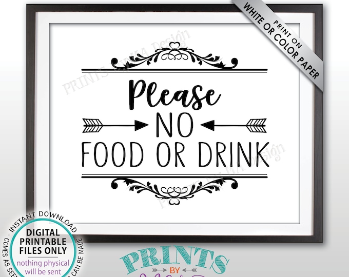 Please No Food or Drink Sign, No Food Sign, Keep Food Out, Rules for Home, Follow the House Rules, Black & White PRINTABLE 8x10” Sign <ID>