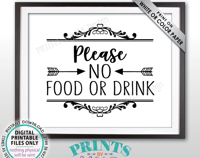 Please No Food or Drink Sign, No Food Sign, Keep Food Out, Rules for Home, Follow the House Rules, Black & White PRINTABLE 8x10” Sign <ID>