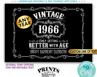 Vintage Birthday Sign, Better with Age Liquor Themed Bday Party, One Custom PRINTABLE 24x36” Sign, Black Background <Edit Yourself w/Corjl>