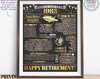 Back in the Year 1983 Retirement Party Poster Board, Flashback to 1983 Sign, PRINTABLE 16x20” Retirement Party Decoration <ID>