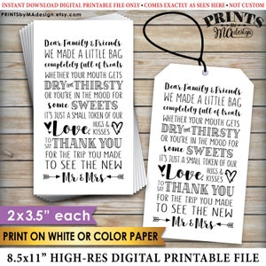 Etichette per borsa di benvenuto di ringraziamento, benvenuto agli ospiti fuori città, ringraziamento per il matrimonio di destinazione, biglietti per borsa regalo 2x3,5" su foglio STAMPABILE da 8,5x11" <ID>