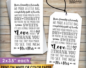 Thank You Welcome Bag Tags, Welcome Out of Town Guests, Destination Wedding Thanks, 2x3.5" Goody Bag Cards on PRINTABLE 8.5x11" Sheet <ID>