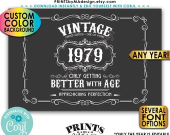 Vintage Birthday Sign, Better with Age Liquor Themed Party, Custom Color Background, PRINTABLE 24x36” Sign <Edit Yourself with Corjl>