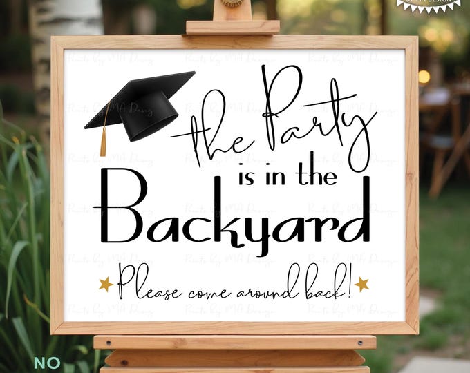 Graduation Party is in the Backyard Sign, Please Come Around Back, Grad Celebration is in Back Yard, PRINTABLE 8x10/16x20” Sign <ID>