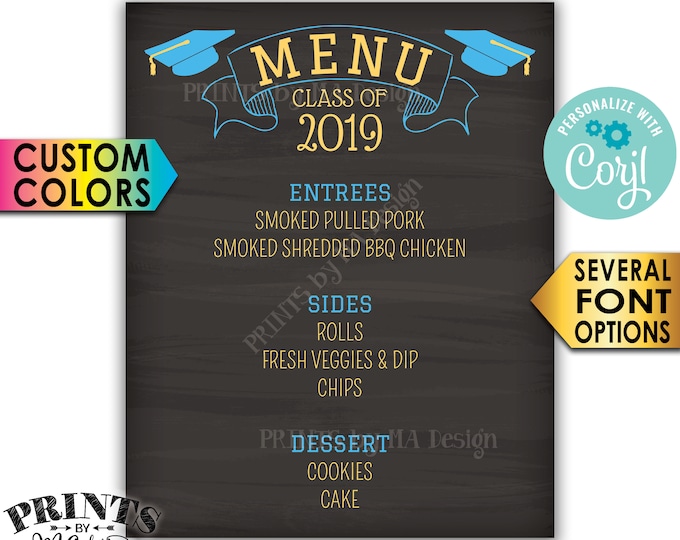 Editable Grad Menu Board, Graduation Party Menu for Reunion, Custom PRINTABLE 8x10/16x20” Chalkboard Style Sign <Edit Yourself w/Corjl>