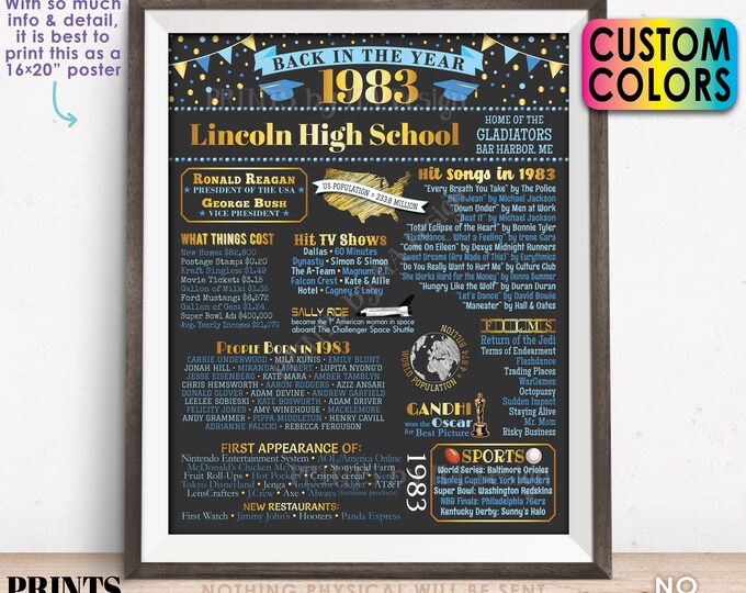 Back in the Year 1983 Poster Board, Class of 1983 Reunion Decoration, Flashback to 1983 Graduating Class, Custom PRINTABLE 16x20” Sign