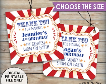 Carnival Birthday Tags, Thank You Tags, Greatest Show on Earth B-day Carnival Themed Party, Circus, Choose Tag Size, 8.5x11" PRINTABLE Sheet