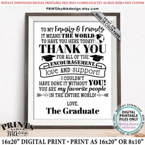 Abschlussfeier-Dankes-Zeichen, Dank von der Graduierten-Party-Dekoration, DRUCKBARE 8x10/16x20 ”Grad-Zeichen <ID>