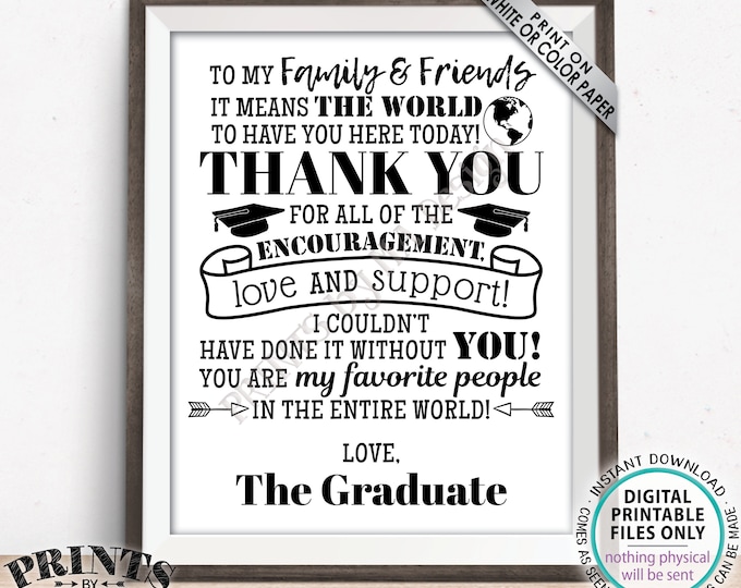 Graduation Party Thank You Sign, Thanks from the Graduate Grad Party Decoration, PRINTABLE 8x10/16x20” Grad Sign <ID>
