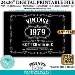 Vintage Birthday Sign, Getting Better with Age Liquor Themed Party, Black & White PRINTABLE 24x36” Sign <Edit Yourself with Corjl>