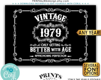 Vintage Birthday Sign, Getting Better with Age Liquor Themed Party, Black & White PRINTABLE 24x36” Sign <Edit Yourself with Corjl>
