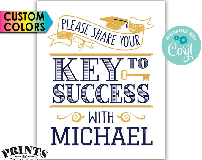 Graduation Key to Success Sign, PRINTABLE 8x10” Graduation Party Decoration <Edit Yourself with Corjl>