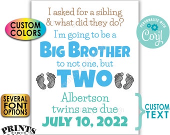 I'm Going to be a Big Brother to Twins Pregnancy Announcement, Custom PRINTABLE 8x10/16x20” Twins Reveal Sign <Edit Yourself with Corjl>