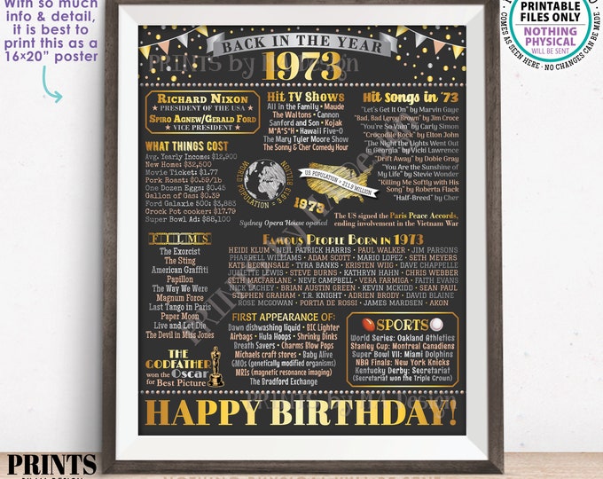 Back in 1973 Birthday Poster Board, Flashback to 1973 Birthday Decoration, ‘73 B-day Gift, PRINTABLE 16x20” Sign, Birthday Decor <ID>