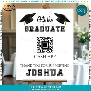 Editable Graduation Party QR Code Sign, Donate to the Grad, Custom PRINTABLE 8x10/16x20” Portrait Sign <Edit Yourself w/Corjl> image 3