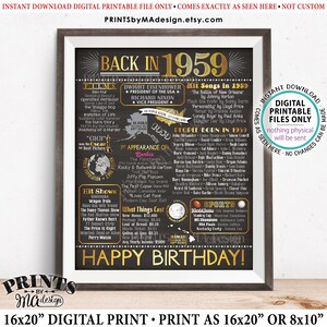 Back in 1959 Birthday Poster Board, Flashback to 1959 Birthday Decoration, ‘59 B-day Gift, PRINTABLE 16x20” Sign &lt;ID&gt;