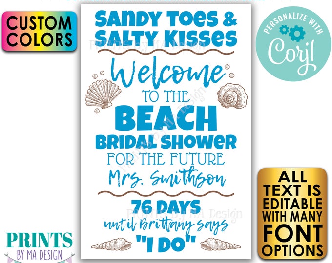 Beach Bridal Shower, Seashells & Wedding Bells, Wedding Countdown, Custom PRINTABLE 24x36” Welcome Poster <Edit Yourself with Corjl>