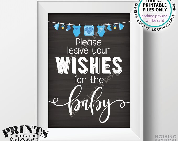 Wishes for Baby Shower Sign, Please Leave your Wishes for the Baby, It's a Boy Blue Clothesline, PRINTABLE Chalkboard Style 5x7" Sign <ID>