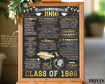 Class of 1986 Reunion Decoration, Back in the Year 1986 Poster