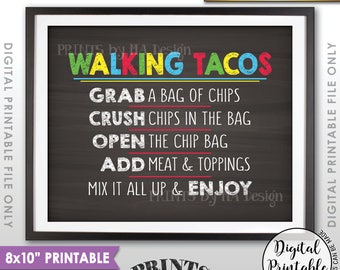 Walking Tacos Sign, Taco Bar Taco Sign, Cinco de Mayo, Sweet Sixteen Birthday Graduation 8x10” Chalkboard Style Printable Instant Download