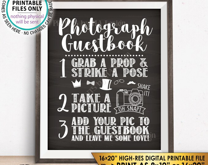 Photograph Guestbook Sign, Add Your Picture to My Guest Book Sign, Photo Guestbook, Chalkboard Style PRINTABLE 8x10/16x20” Instant Download