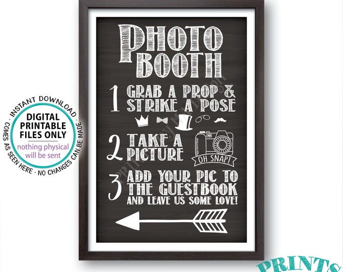 Photobooth Sign, Arrow Left Photo Booth Wedding Sign, Add photo to Guest Book Sign, Guestbook, PRINTABLE 24x36” Chalkboard Style Sign <ID>