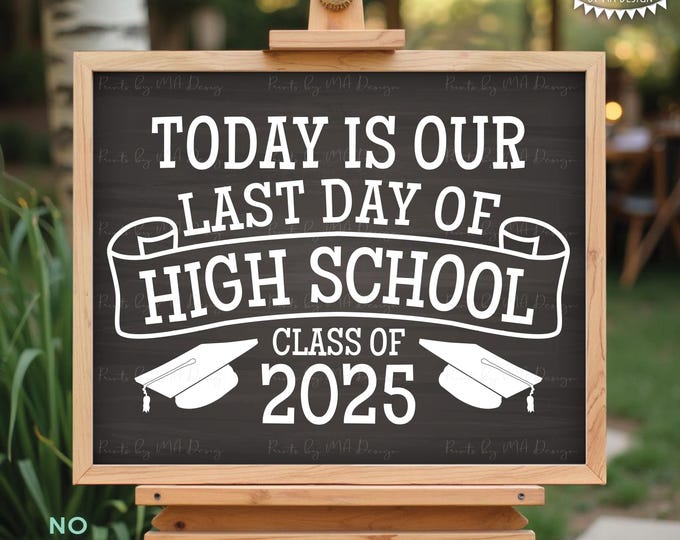 Our Last Day of High School Sign, Graduation Class of 2025, PRINTABLE 8x10/16x20” Chalkboard Style High School Grad Decoration <ID>