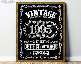 1995 Birthday Sign, Vintage Better with Age Poster, Whiskey Theme Decoration, PRINTABLE 8x10/16x20” Black & White Portrait 1995 Sign <ID>