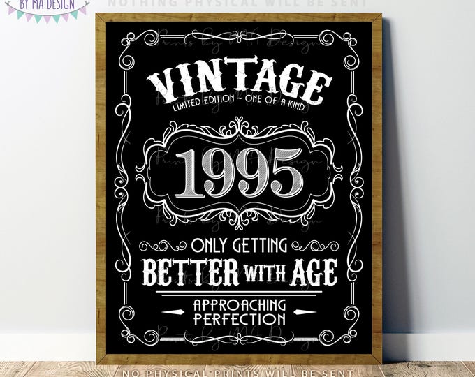 1995 Birthday Sign, Vintage Better with Age Poster, Whiskey Theme Decoration, PRINTABLE 8x10/16x20” Black & White Portrait 1995 Sign <ID>