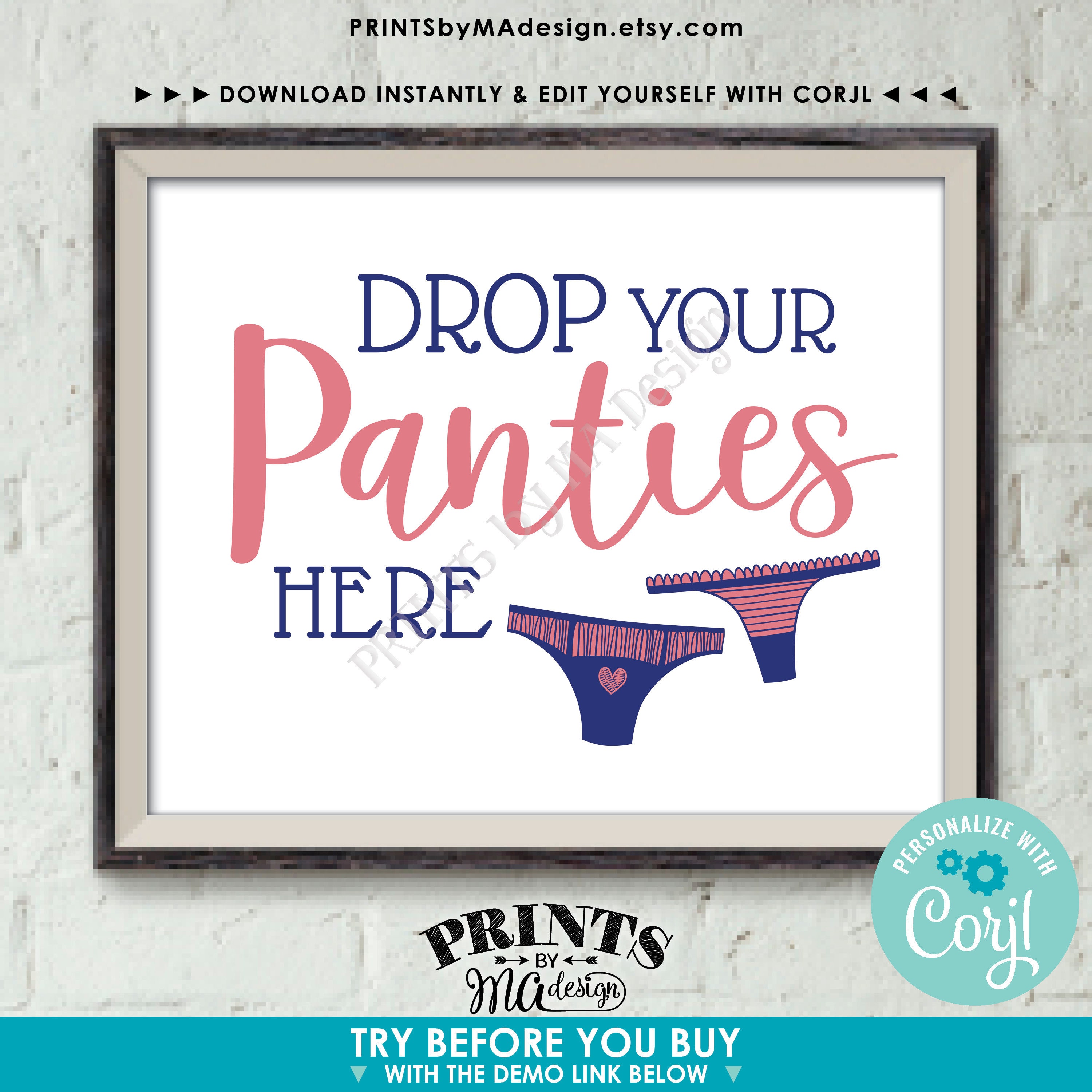 Drop Panties Here Panty Game, Bridal Shower, Bachelorette Party Game Idea,  DIY PRINTABLE 8x10/16x20” Sign