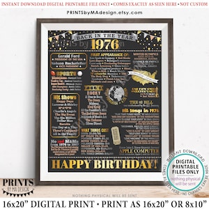 Panneau d'anniversaire Retour dans l'année 1976, Flashback to 1976, poster en carton 1976, Cadeau pour l'anniversaire de l'anniversaire de 1976, Décoration d'anniversaire, Panneau imprimable 16 x 20 po. <ID>