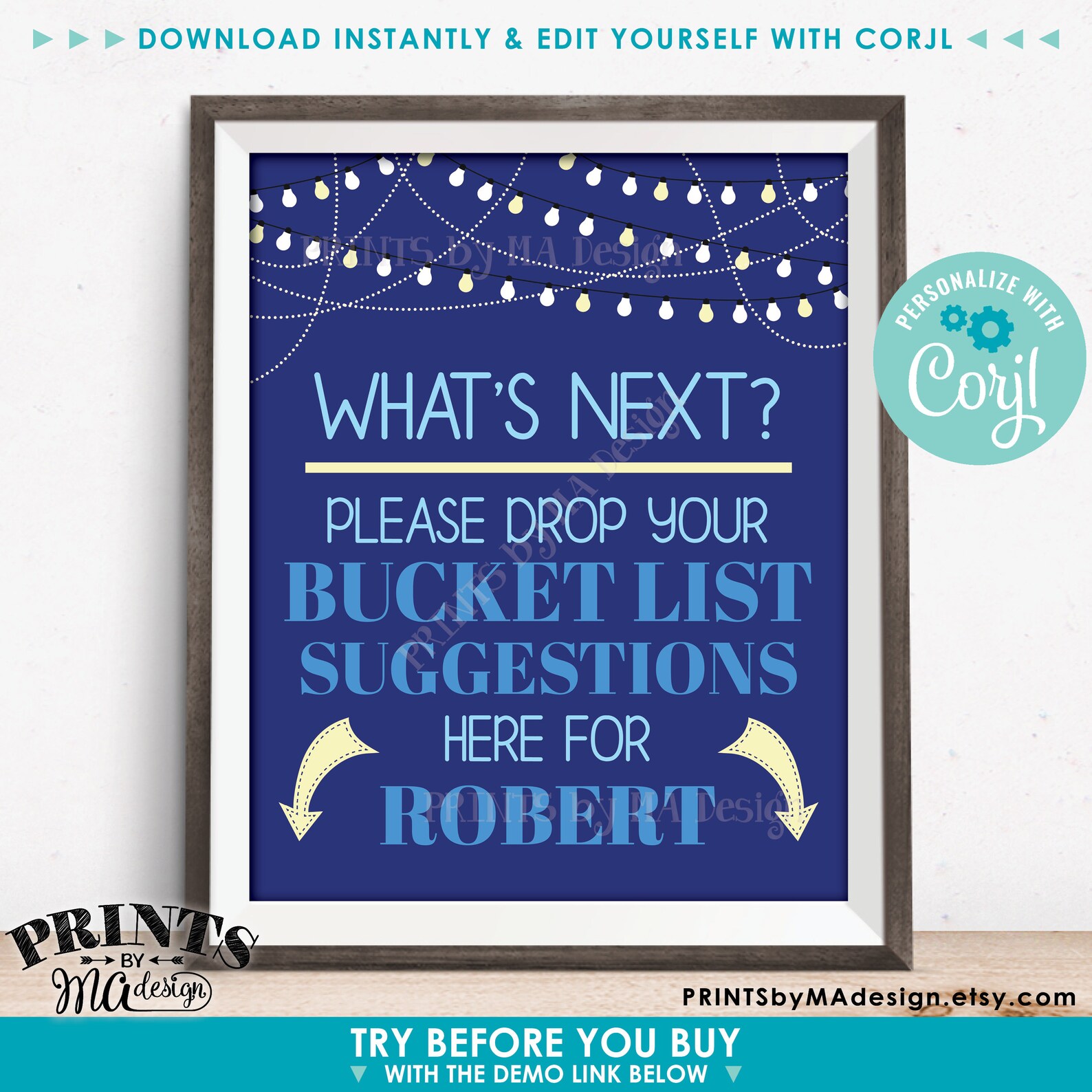 Editable Bucket List Sign Custom PRINTABLE 8x10/16x20 Bucket Etsy