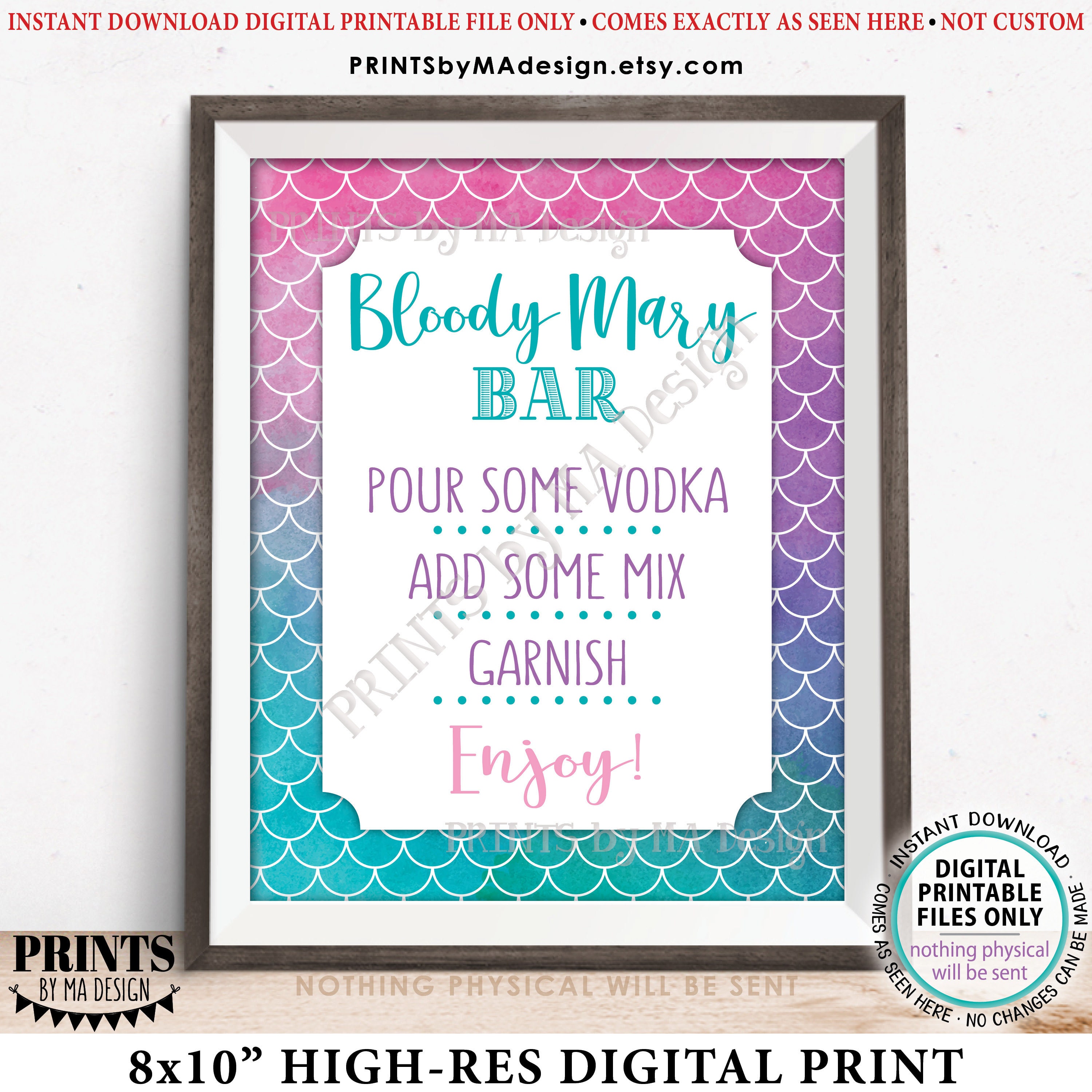 Mermaid Bloody Mary Bar Sign, Bloody Bar Sign, Bridal Shower Drinks ...