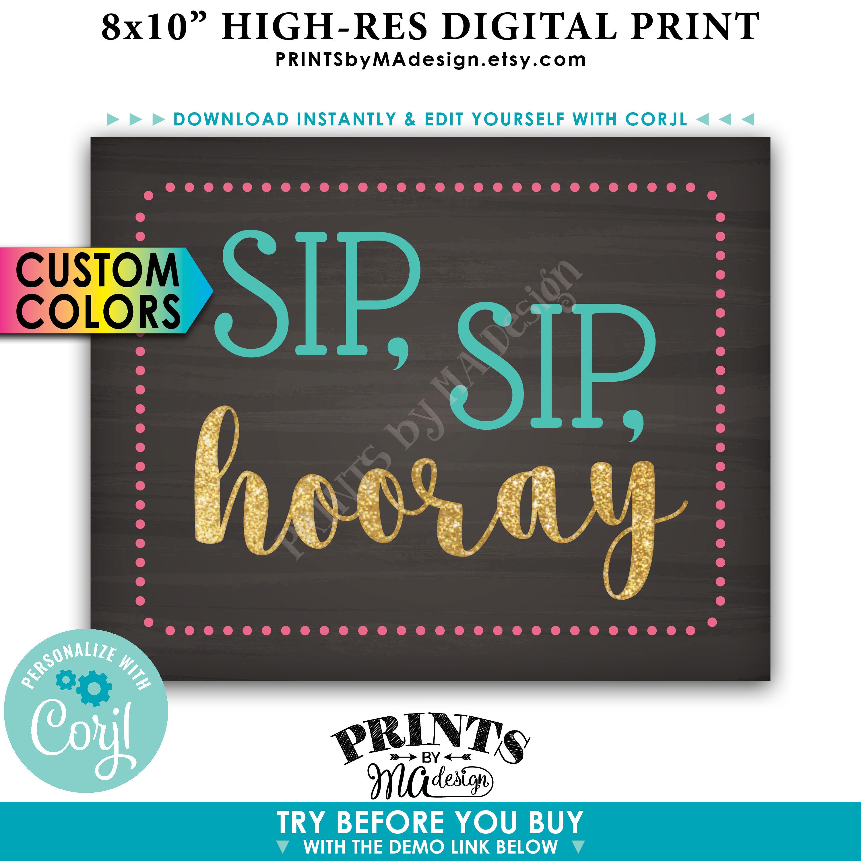 Sip Sip Hooray Signal, Bubbly Bar, Wedding ceremony Mimosas, Bridal or graphic about Sip Sip Hooray Printable called Sip Sip Hooray Signal, Bubbly Bar, Marriage Mimosas, Bridal or
