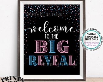 Welcome to the Big Reveal Sign, Gender Reveal Party Sign, PRINTABLE 8x10/16x20 Gender Reveal Sign, Pink & Blue Confetti <ID>