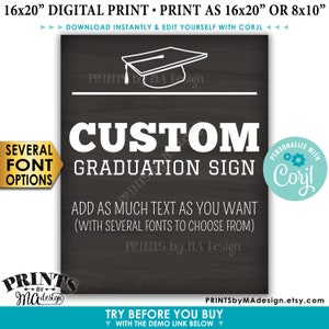 Custom Graduation Party Decoration, Choose Text, 1 Editable PRINTABLE 8x10/16x20” Portrait Chalkboard Style Sign <Edit Yourself with Corjl>