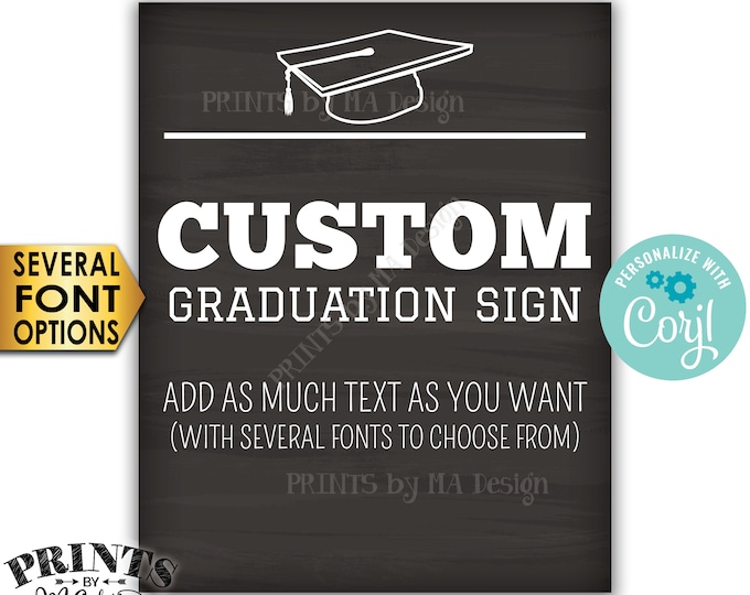 Custom Graduation Party Decoration, Choose Text, 1 Editable PRINTABLE 8x10/16x20” Portrait Chalkboard Style Sign <Edit Yourself with Corjl>