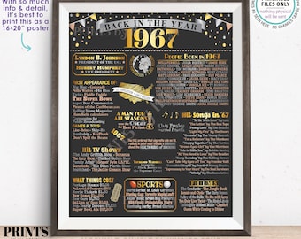 Back in the Year 1967 Poster Board, Remember 1967 Sign, Flashback to 1967 USA History from 1967, PRINTABLE 16x20” Sign <ID>