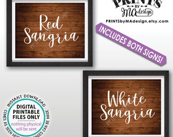 Sangria Signs, Red Sangria and White Sangria Signs, Sangria Station, Wedding Shower Party, Two PRINTABLE 8x10” Rustic Wood Style Signs <ID>
