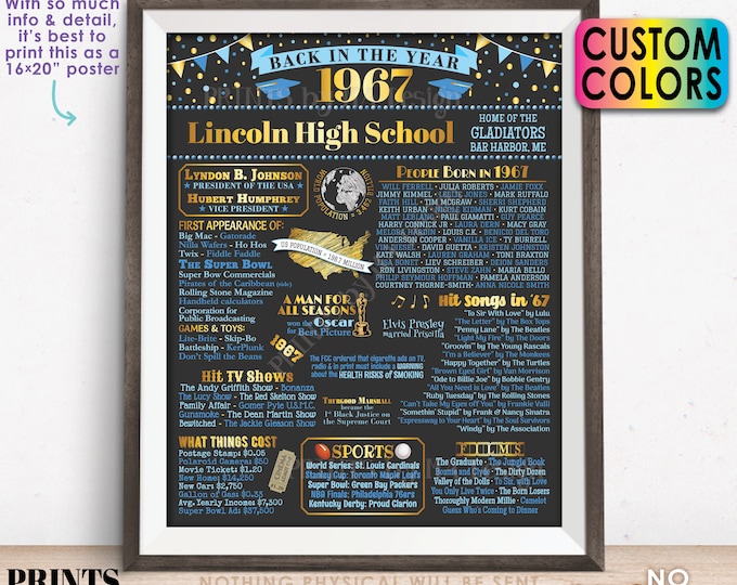 Back in the Year 1967 Poster Board, Class of 1967 Reunion Decoration, Flashback to 1967 Graduating Class, Custom PRINTABLE 16x20” Sign