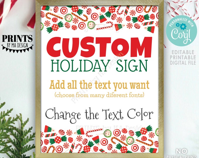 Custom Holiday Sign, Christmas Candy Cane Peppermints, Choose Your Text, Create One PRINTABLE 8x10/16x20” Xmas Sign <Edit Yourself w/Corjl>