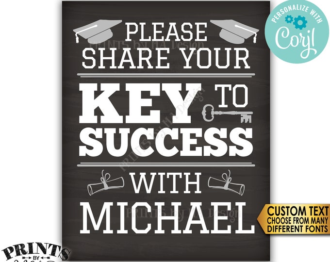 Graduation Advice Sign, Please share your Key to Success, Grad, Custom PRINTABLE 8x10/16x20” Chalkboard Style Sign <Edit Yourself w/Corjl>